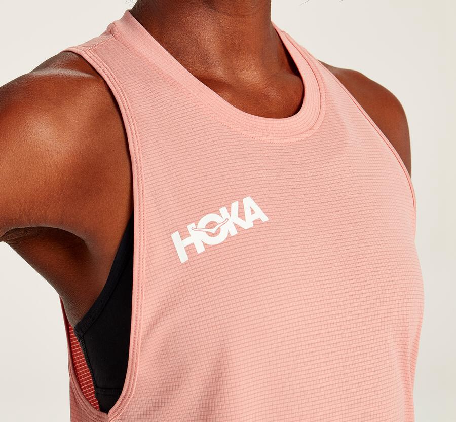 Hoka One One Tops Womens Pink - Performance Utility Tank - 58394VYJK